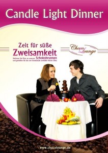 Mit diesem Werbeplakat preist die Chocolounge ihr Candle Light Dinner an.