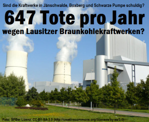 Sind die Kraftwerke in Jänschwalde, Boxberg und Spremberg schuldig? 647 Tote pro Jahr wegen Lausitzer Braunkohlekraftwerken? (Foto: SPBer Lizenz: CC-BY-SA-3.0 (http://creativecommons.org/licenses/by-sa/3.0))