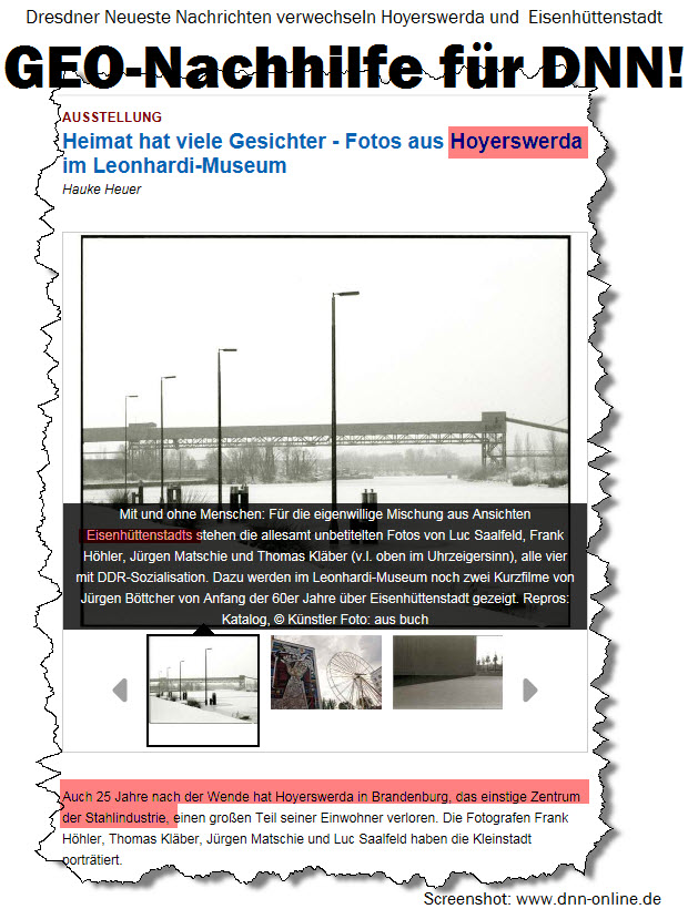 Dresdner Neueste Nachrichten verwechseln Hoyerswerda und  Eisenhüttenstadt GEO-Nachhilfe für DNN!